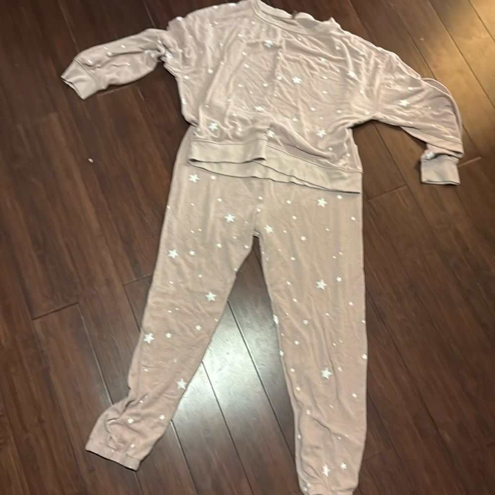 Light Pink Pajama Set - Pink and Stars - Size Small - Pants and Long Sleeve Top